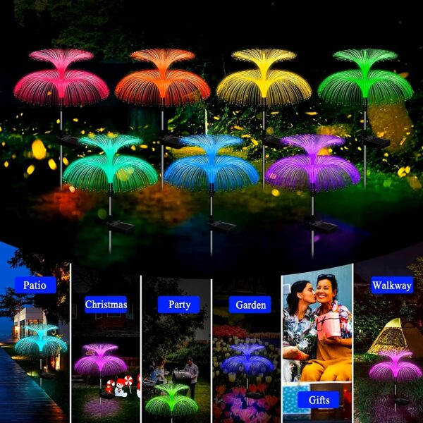 Double Jellyfish Solar Light 7 Gradient Colors Solar Garden Light LED Fiber Optic Lampg - Image 5