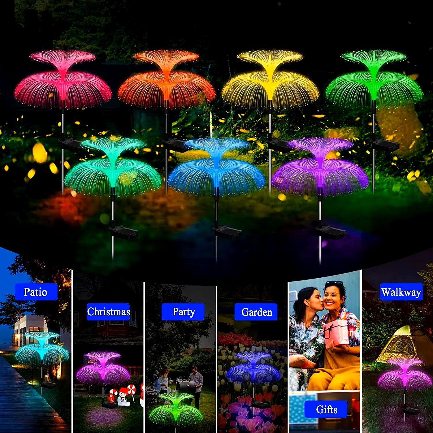 Double Jellyfish Solar Light 7 Gradient Colors Solar Garden Light LED Fiber Optic Lampg - Image 5