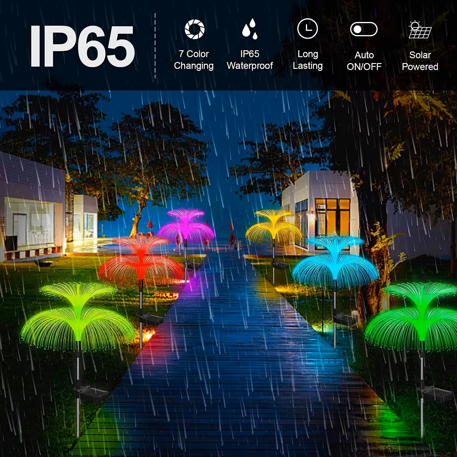 Double Jellyfish Solar Light 7 Gradient Colors Solar Garden Light LED Fiber Optic Lampg - Image 4