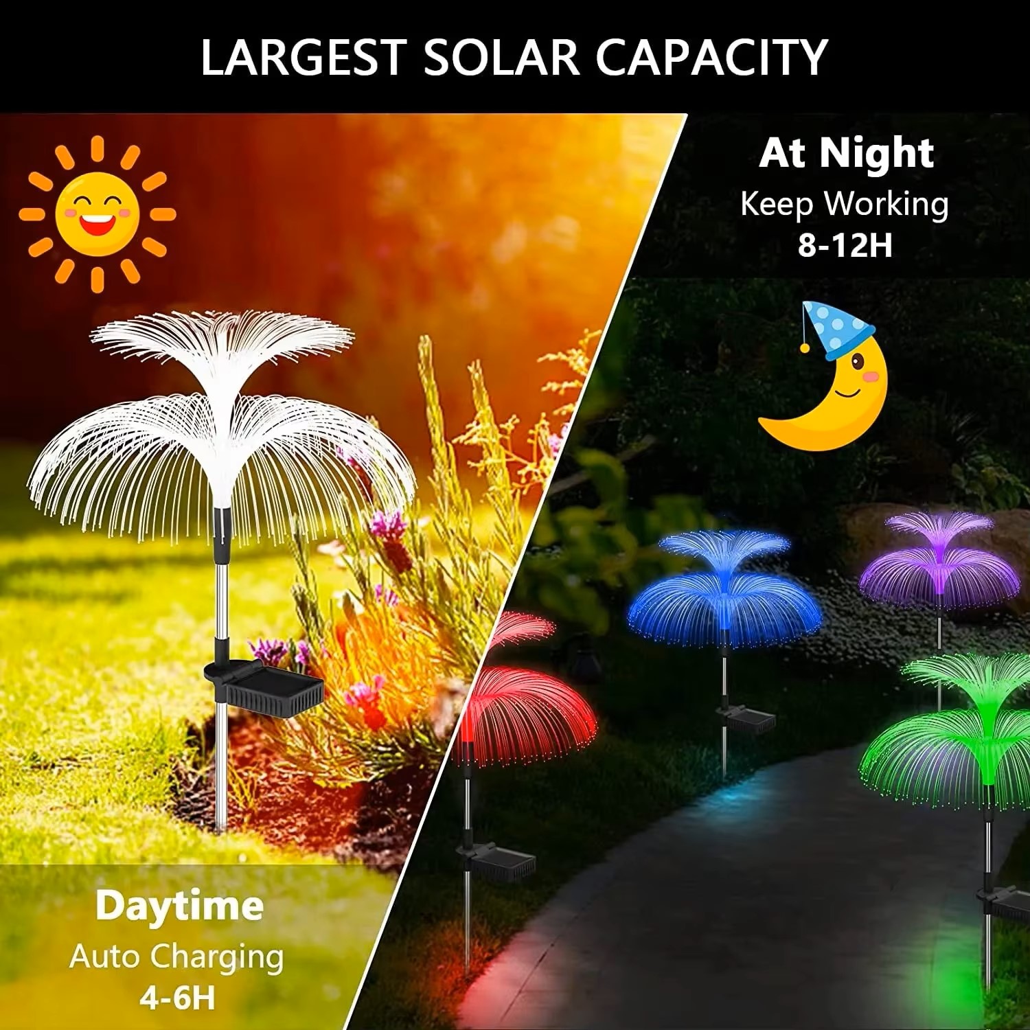 Double Jellyfish Solar Light 7 Gradient Colors Solar Garden Light LED Fiber Optic Lampg - Image 3