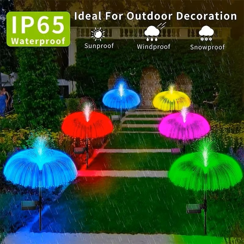 Double Jellyfish Solar Light 7 Gradient Colors Solar Garden Light LED Fiber Optic Lampg