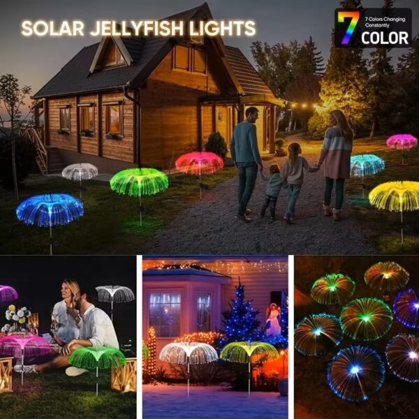 Double Jellyfish Solar Light 7 Gradient Colors Solar Garden Light LED Fiber Optic Lampg - Image 2