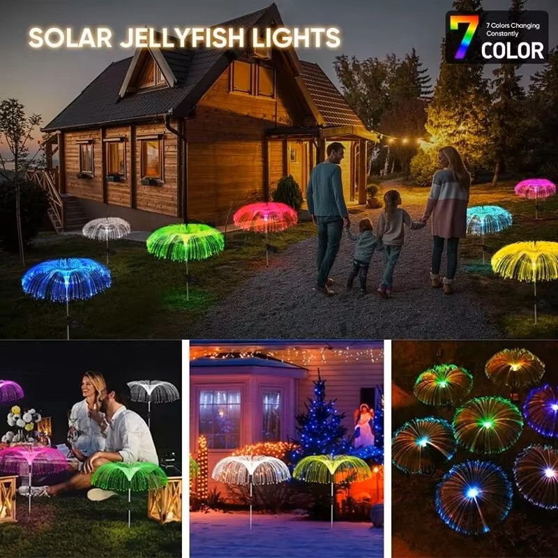Double Jellyfish Solar Light 7 Gradient Colors Solar Garden Light LED Fiber Optic Lampg - Image 2