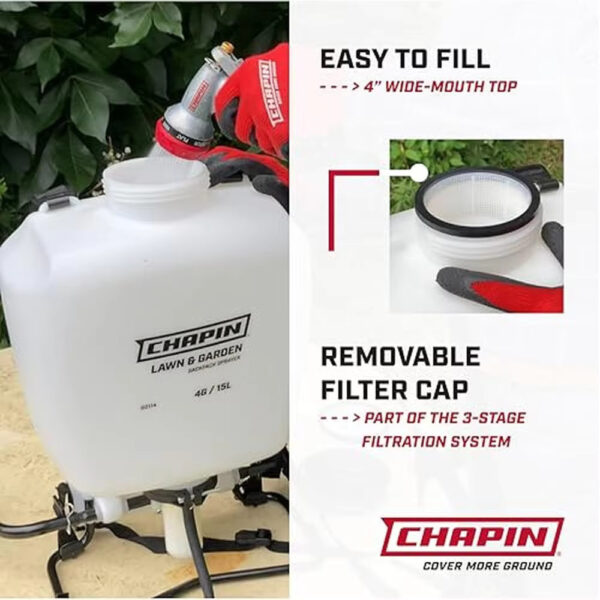 4-Gallon Backpack Sprayer with Adjustable Poly Cone Nozzle Garden Pest Control - Image 2