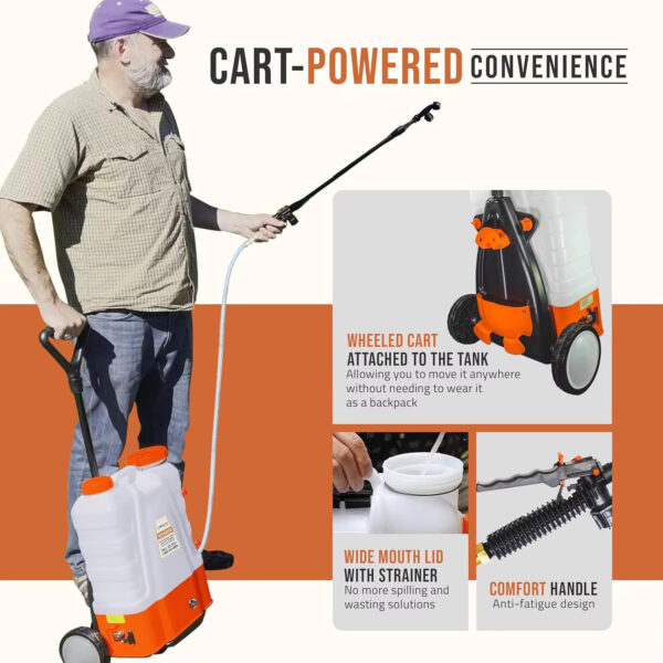 Backpack Sprayer with Cart - Wheeled Cart Sprayer - HD Wand, Wide Mouth Lid, Multiple Nozzles & B - Image 3