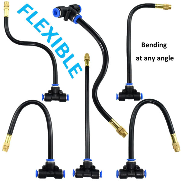 Free Bending Atomizing Misting Nozzle With Tee For Hose 6MM 8MM 10MM 12MM O.D Garden Patio Water Sprayer 6 Pcs - Image 3
