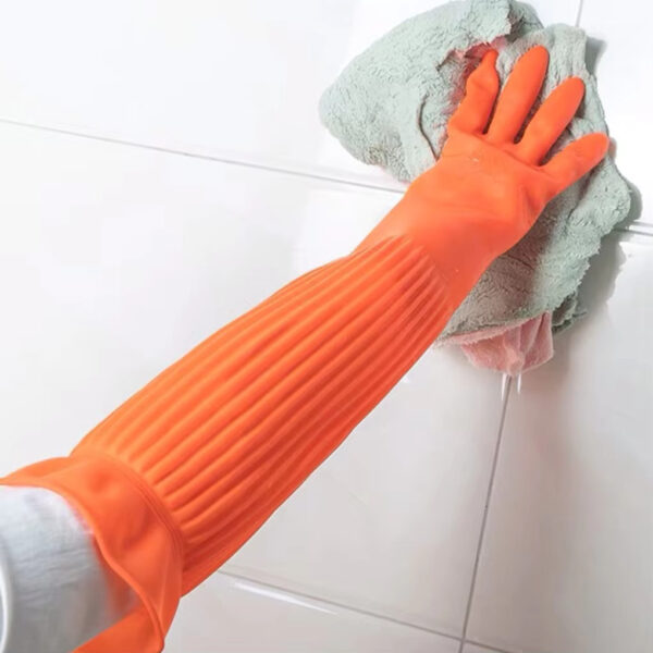 1 Pair Household Long Rubber Gloves Waterproof Cleaning Gardening Non-slip Reusable Washable Industrial Glove Hands Protection - Image 3