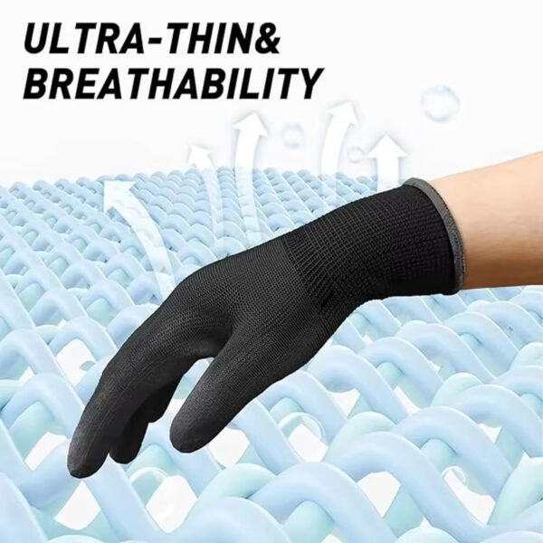 Black Nylon PU Coated Gloves Breathable Non Slip for Factory Machinery Gardening Woodworking Outdoor Safety Work Gloves - Image 5