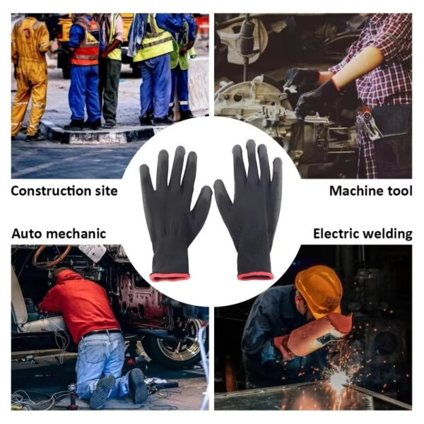 Black Nylon PU Coated Gloves Breathable Non Slip for Factory Machinery Gardening Woodworking Outdoor Safety Work Gloves - Image 2