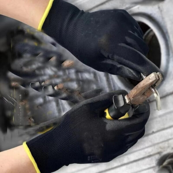 Black Nylon PU Coated Gloves Breathable Non Slip for Factory Machinery Gardening Woodworking Outdoor Safety Work Gloves - Image 3