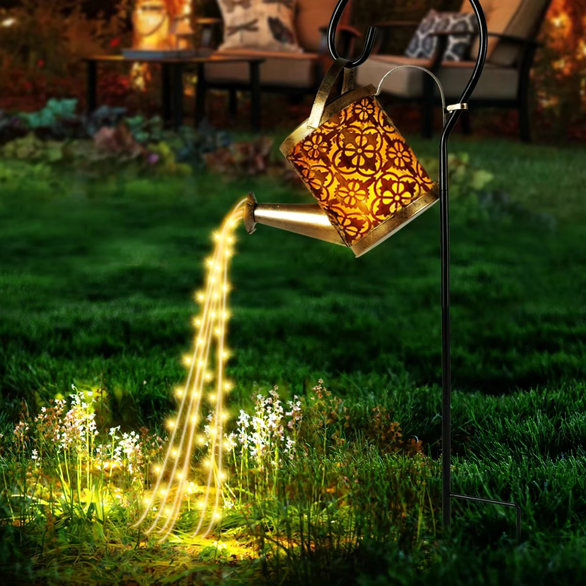 LED Solar Watering Can Lantern Stake Lights – Warm White, Waterproof Garden Pathway